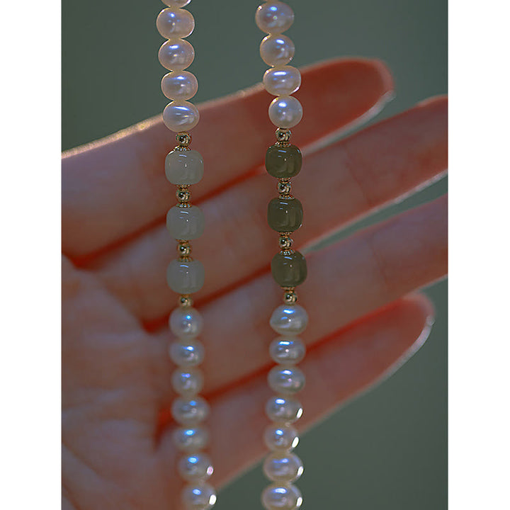 Bracelet chaîne en perles de sincérité en jade blanc cyan Hetian plaqué or 14 carats