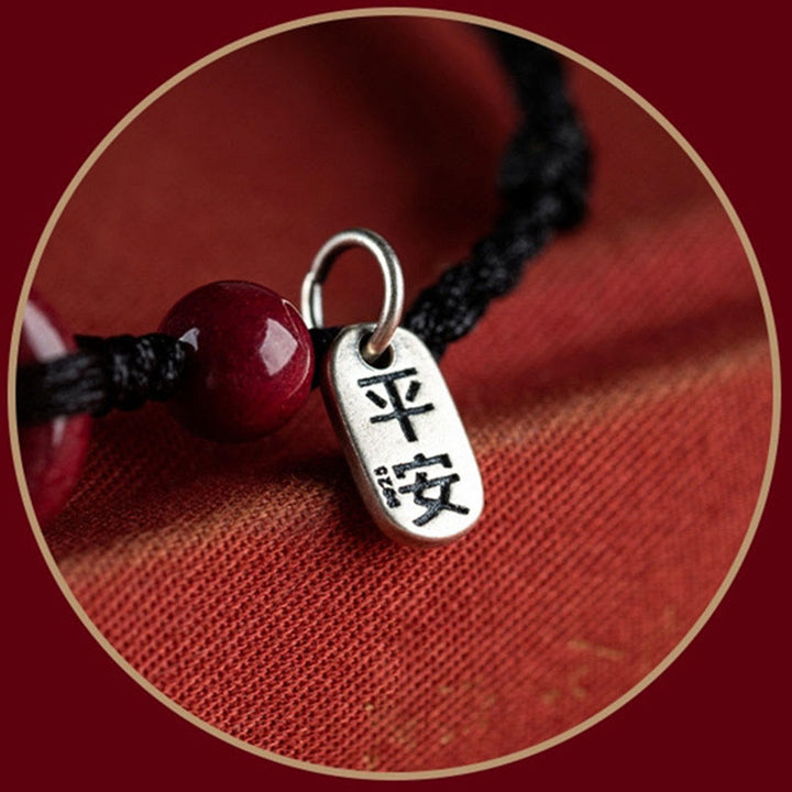 Bracelet de cheville en corde de bénédiction avec breloque en cinabre faite à la main en Buddha Stones