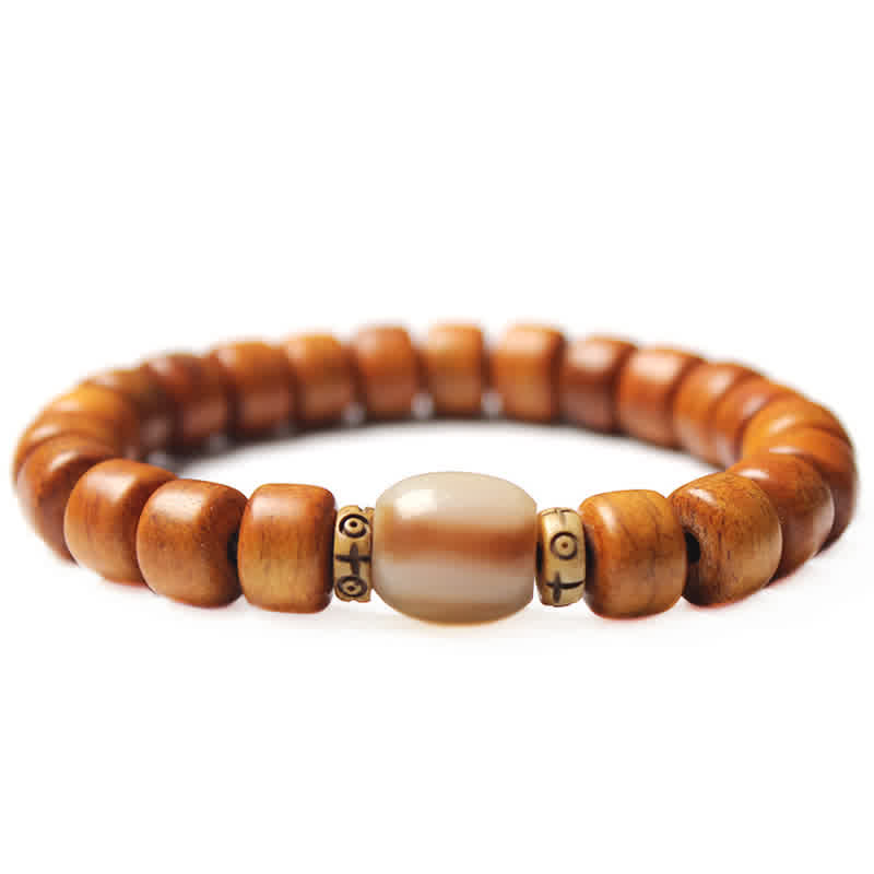 Bracelet de force en Buddha Stones, perles d'os tibétaines Om Mani Padme Hum
