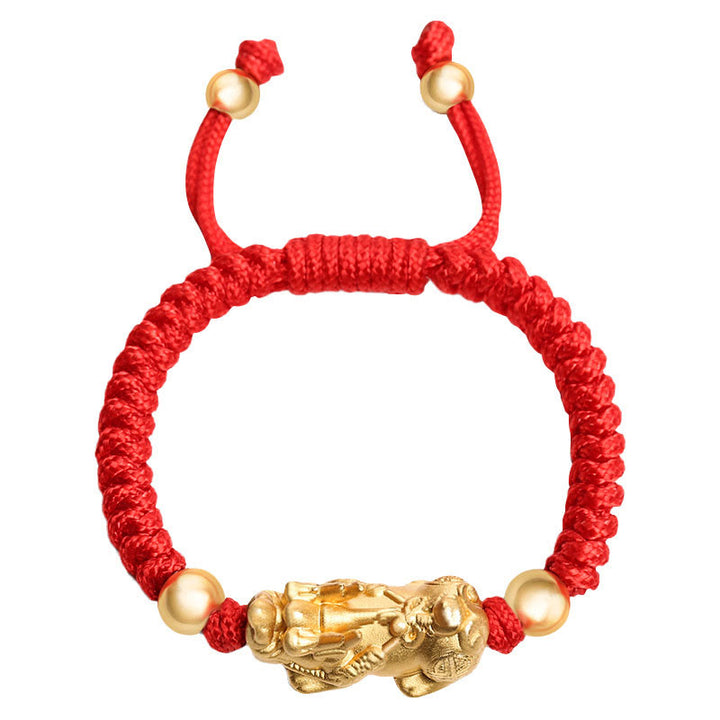 Bracelet tressé pour enfants en argent sterling 999 avec Buddha Stones et nœuds PiXiu Wealth King Kong