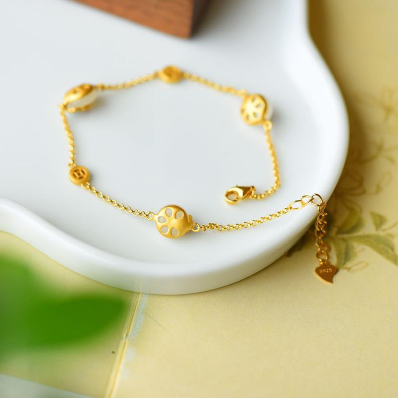 Bracelet porte-bonheur en cuivre et jade blanc avec boucle de paix et Buddha Stones