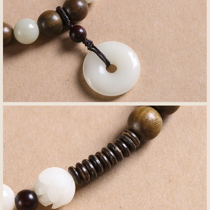 Bracelet double tour en harmonie avec boucle de paix en bois de santal vert et graines de Bodhi et Buddha Stones