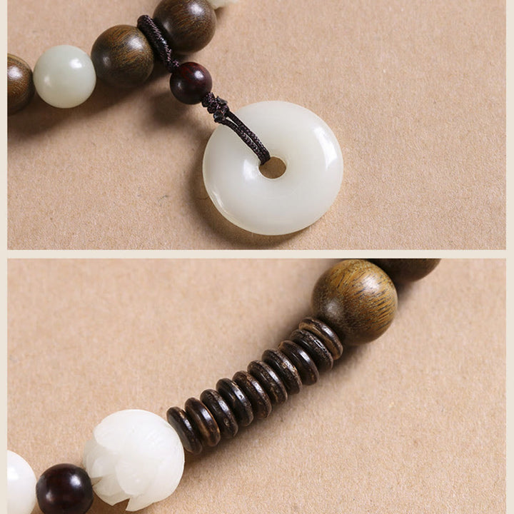 Bracelet double tour en harmonie avec boucle de paix en bois de santal vert et graines de Bodhi et Buddha Stones