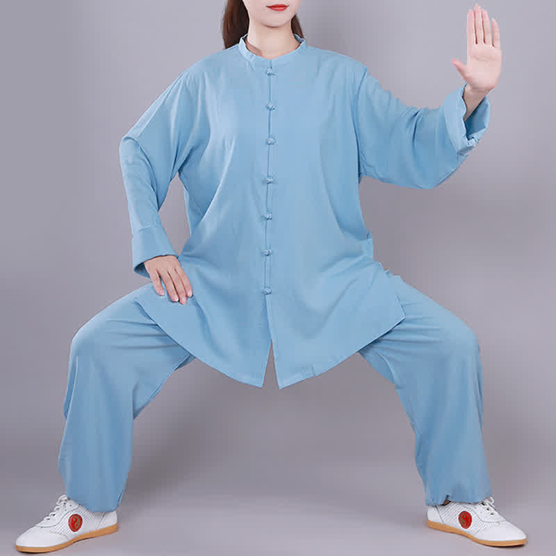 Ensemble de vêtements unisexe en coton et lin avec Buddha Stones , Tai Chi, Qigong, méditation, prière, pratique spirituelle zen - Bleu - manches longues - US14，UK/AU18，EU46 (3XL)  - image 15