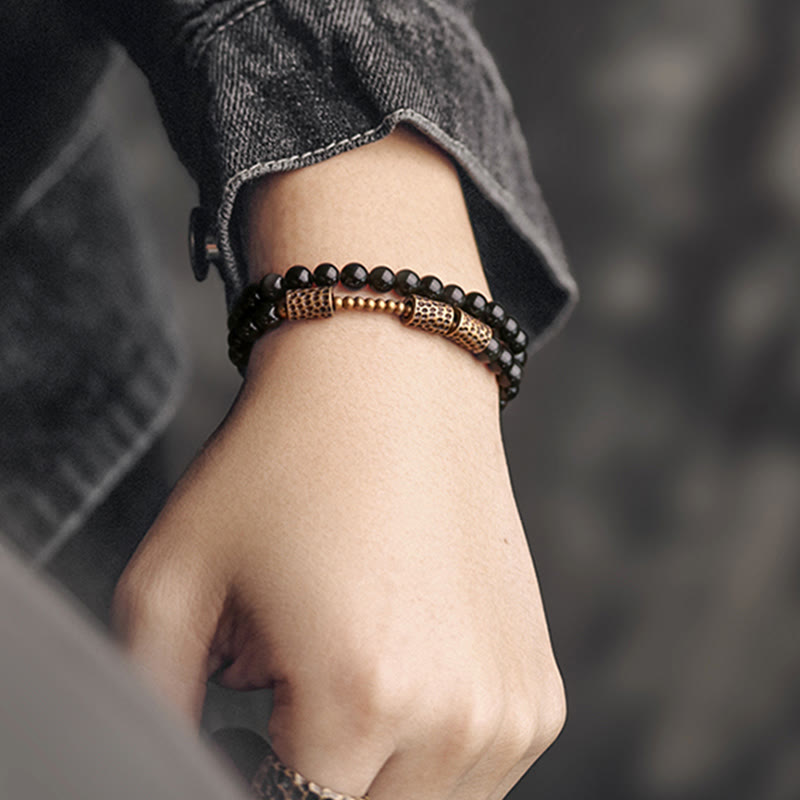 Bracelet double tour en cuivre et obsidienne arc-en-ciel Buddha Stones