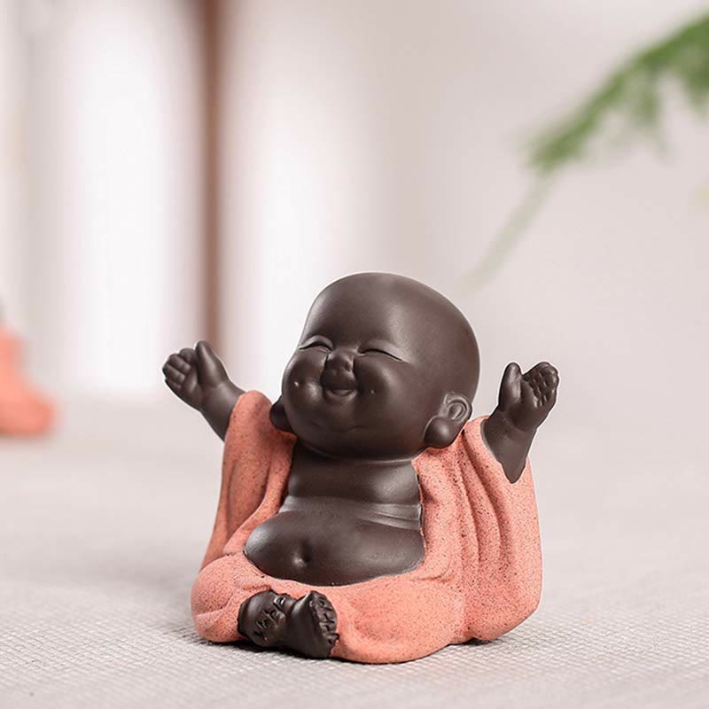 Buddha Stones Toujours Souriant Bouddha Rieur Richesse Chance Argile Violette Statue Maitreya Décoration - image 3