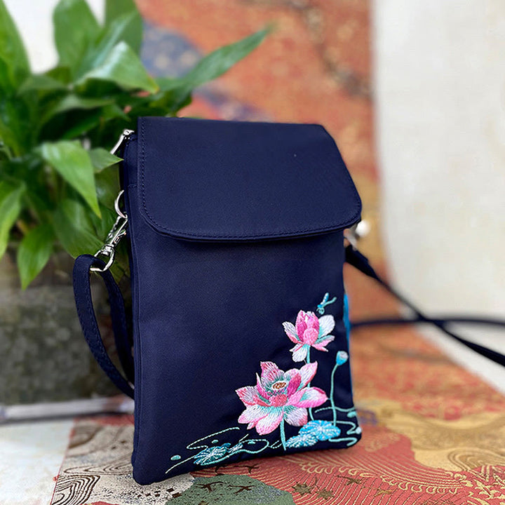 Sac à bandoulière en Buddha Stones imperméable brodé à la main avec fleurs de lotus - image 15
