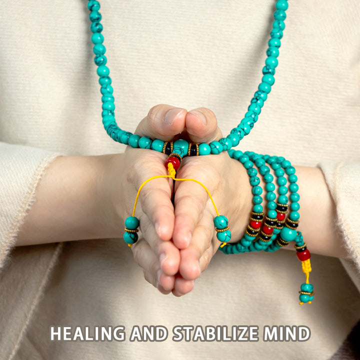 Bracelet Mala de guérison Buddha Stones de Bouddha turquoise