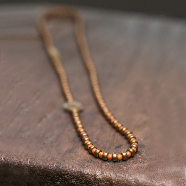 Bracelet de richesse rétro en cuivre avec noyau d'olive et Buddha Stones