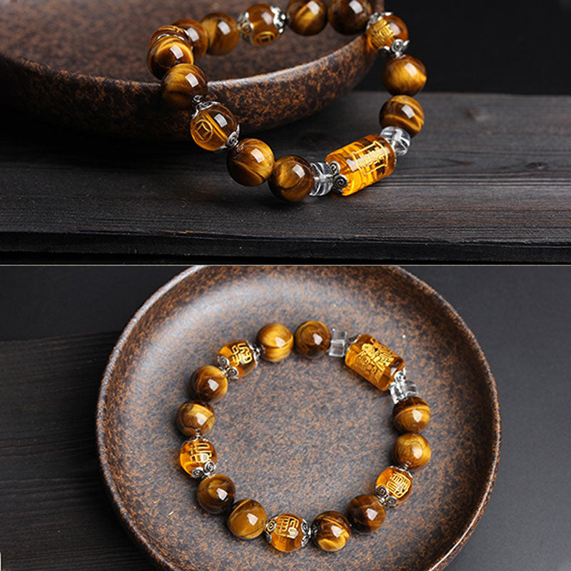 Bracelet de prospérité en perles d'œil de tigre et Buddha Stones