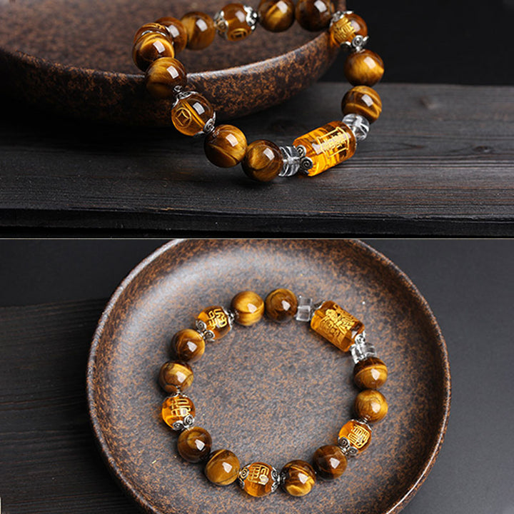 Bracelet de prospérité en perles d'œil de tigre et Buddha Stones