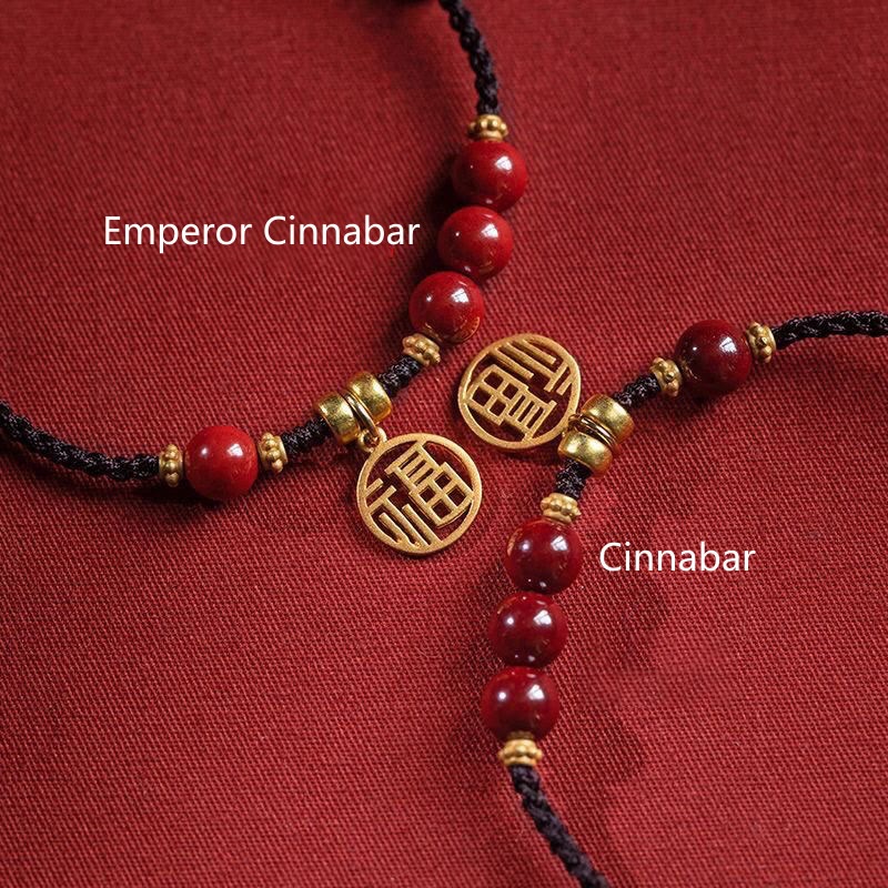 Bracelet tressé avec breloque et bénédiction en perles de cinabre et Buddha Stones