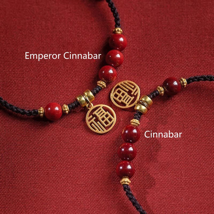 Bracelet tressé avec breloque et bénédiction en perles de cinabre et Buddha Stones