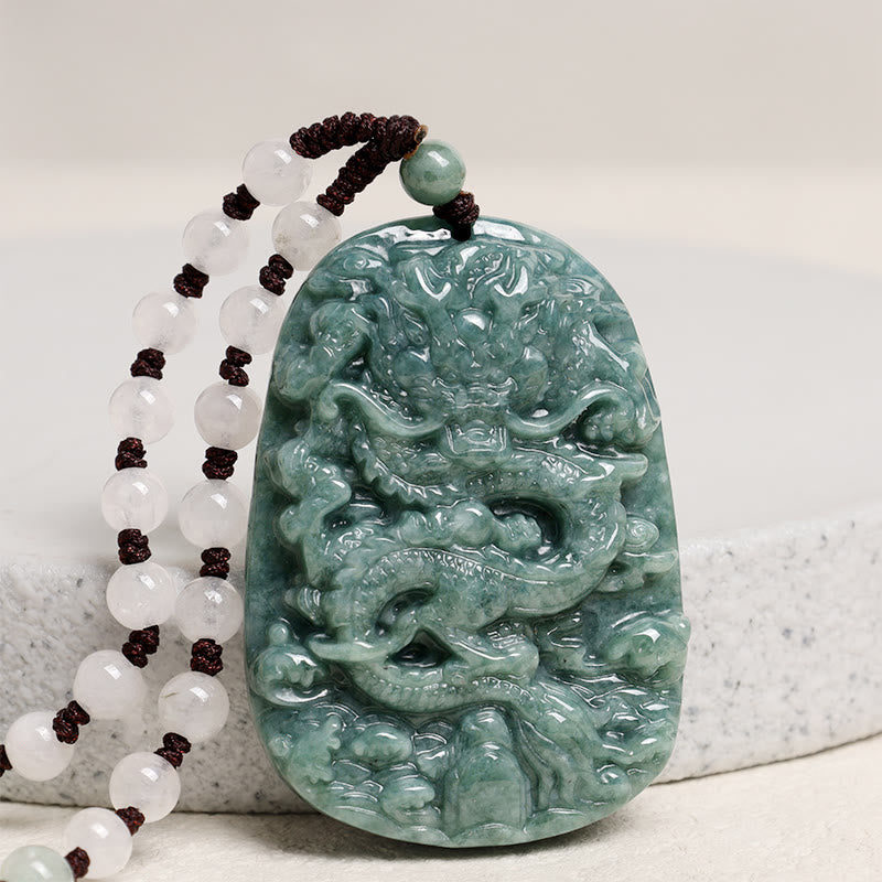 Collier de perles en jade avec pendentif en forme de dragon du zodiaque chinois et Buddha Stones - image 4