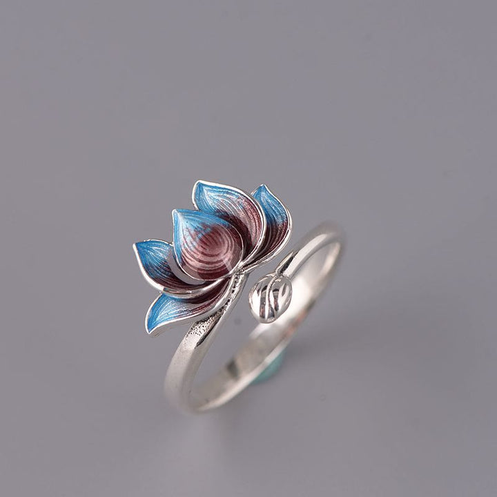Bague ajustable en argent sterling 925 Buddha Stones et fleur de lotus - image 1