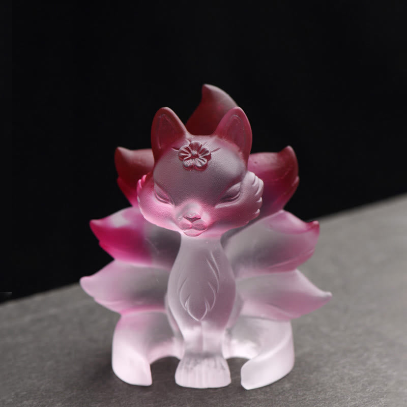 Buddha Stones Petit renard à neuf queues Succès Force Figurine Décoration de la maison - Rose et blanc - Moyen 80*75*55 mm - image 4