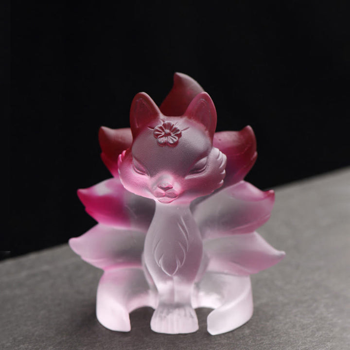 Buddha Stones Petit renard à neuf queues Succès Force Figurine Décoration de la maison - Rose et blanc - Moyen 80*75*55 mm - image 4