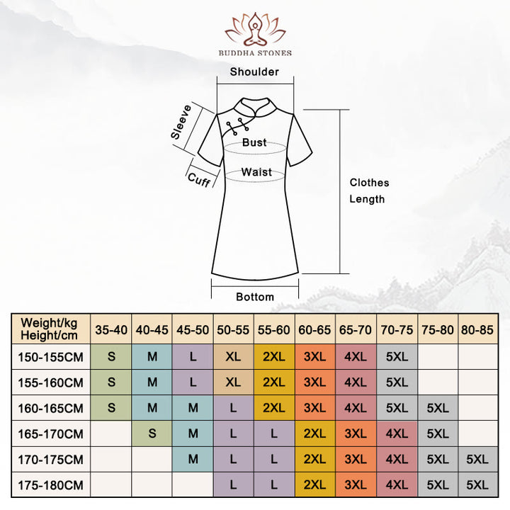 Robe Qipao pour femme avec imprimé feuilles et nuages ​​de bon augure vintage et Buddha Stones - image 16