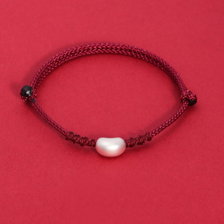 Bracelet tressé fait main en argent sterling 999 avec motif de haricot et Buddha Stones