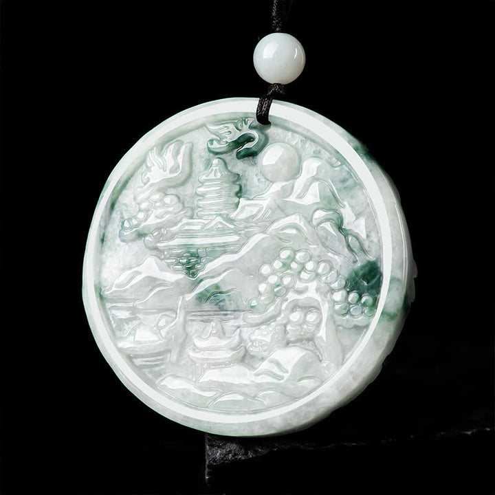 Collier en jade Buddha Stones et paysage de montagne