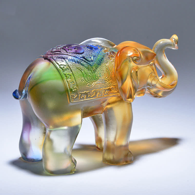 Pièce d'art en cristal d'éléphant de Liuli faite à la main Sagesse Richesse Décoration de la maison