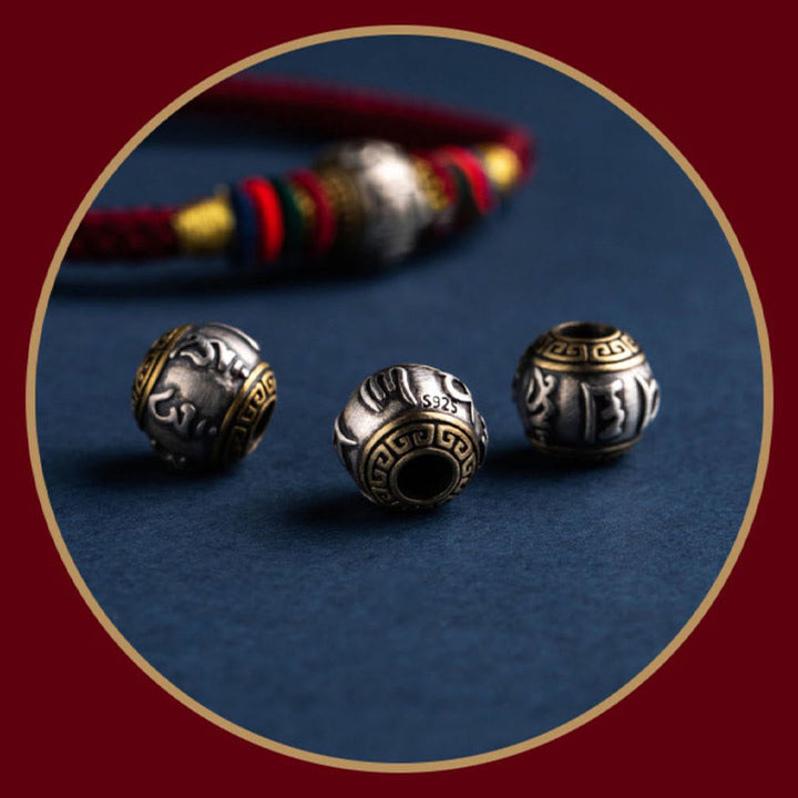 Bracelet tressé en argent sterling 925 fait à la main avec Buddha Stones Om Mani Padme Hum et nœud King Kong