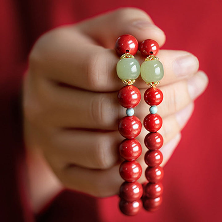 Bracelet porte-bonheur en aventurine verte et cinabre de Buddha Stones