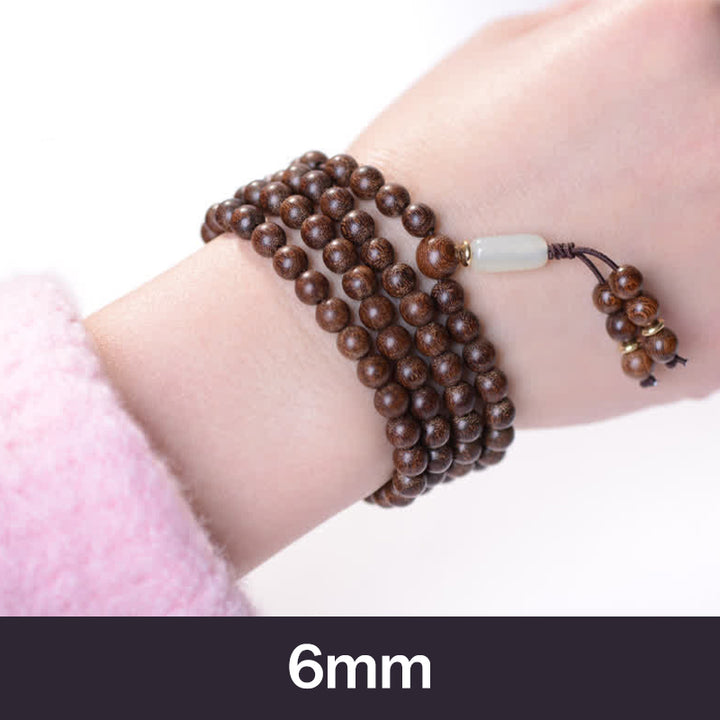 Bracelet Mala 108 perles en bois de rose et jade de Buddha Stones