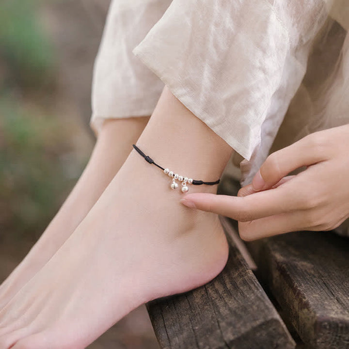 Bracelet de cheville en argent sterling 925 avec breloque en forme de cloche tressée rouge et Buddha Stones