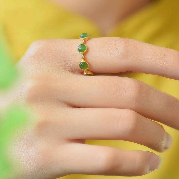 Bague ajustable de guérison et de calme en jade cyan avec Buddha Stones - image 3