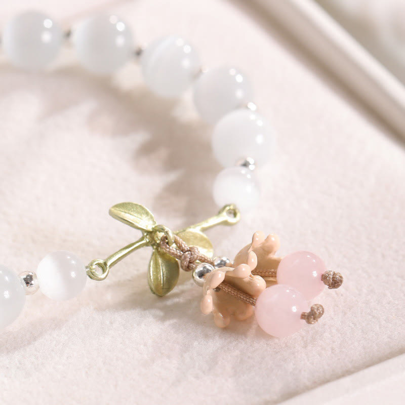 Bracelet à breloques Buddha Stones de chat en aventurine verte et calcédoine bleue en cristal rose et orchidée de la paix - image 4