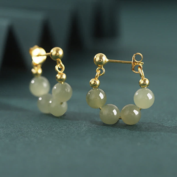 Boucles d'oreilles en argent sterling 925 avec perles d'agate rouge Hetian Jade