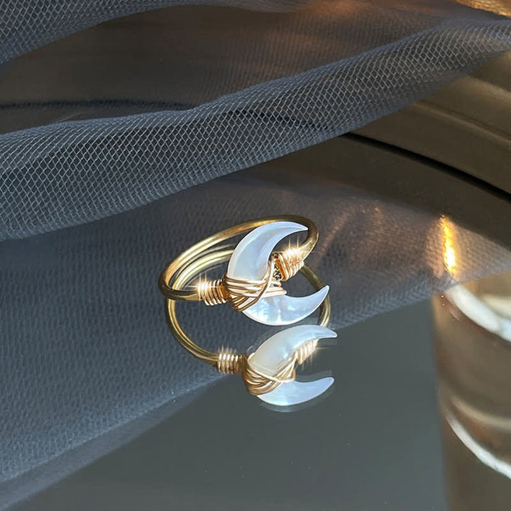 Buddha Stones Bague de bénédiction en or 14 carats avec pierre de tridacna naturelle et lune - image 2