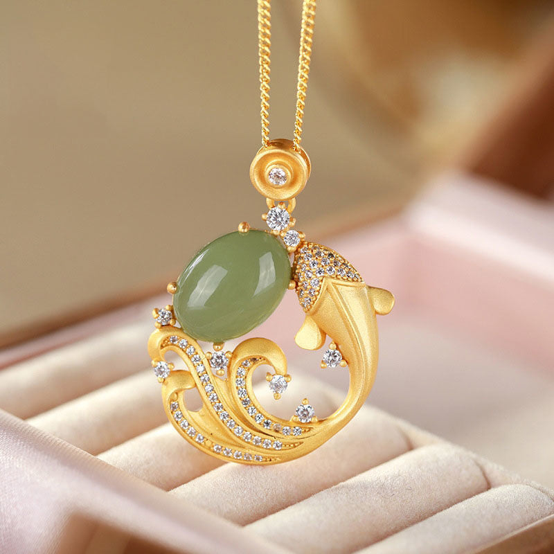 Collier pendentif apaisant et guérisseur en jade cyan avec Buddha Stones - 45+5cm - image 1