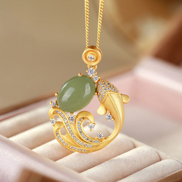 Collier pendentif apaisant et guérisseur en jade cyan avec Buddha Stones - 45+5cm - image 1