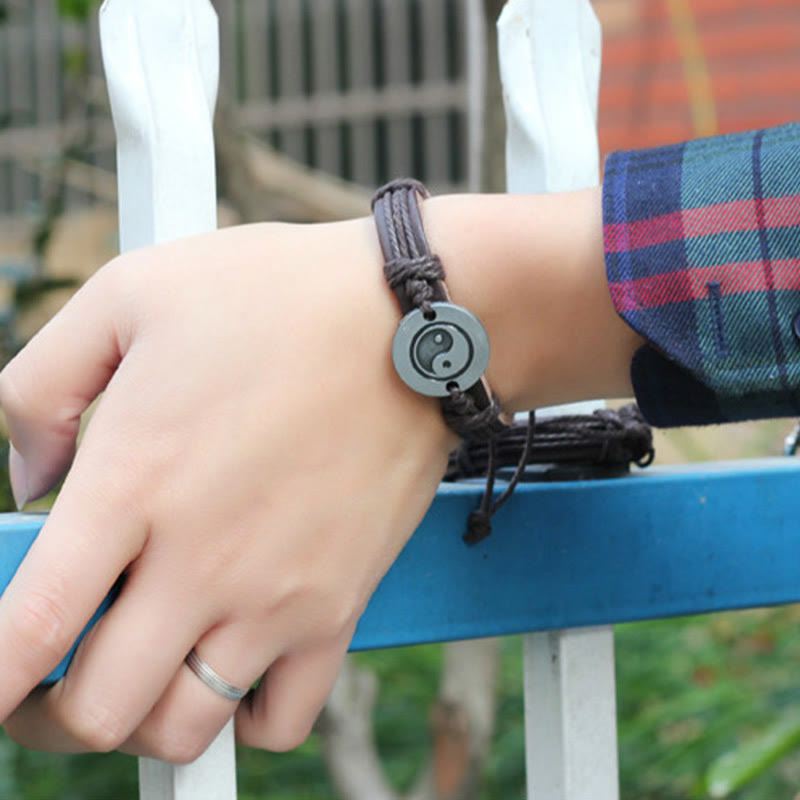 Bracelet en cuir avec cordon d'harmonie rétro Yin Yang et Buddha Stones