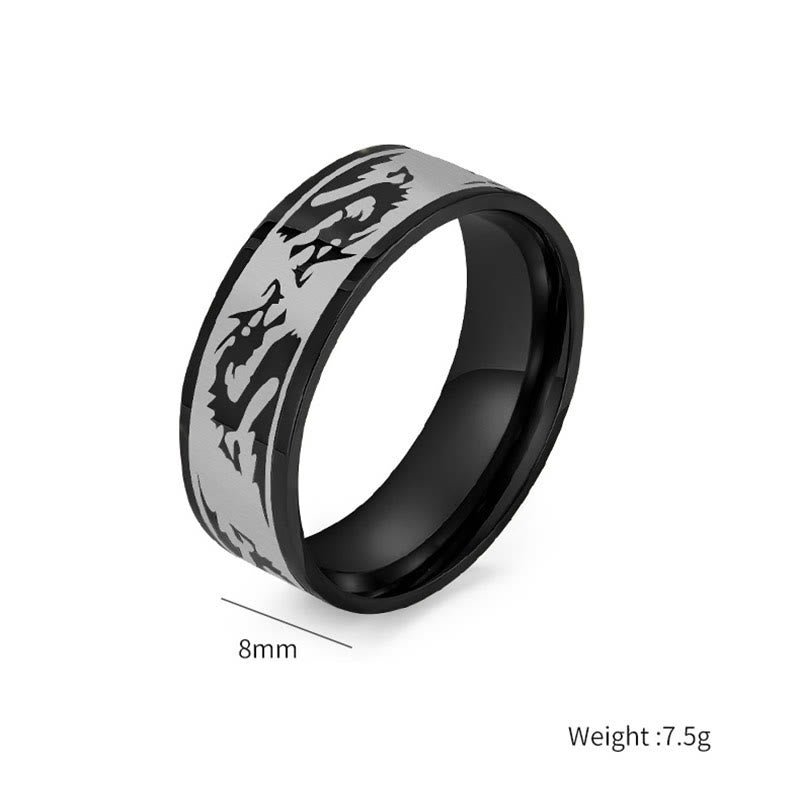 Buddha Stones Dragon Sculpté Protection Force Bague acier titane