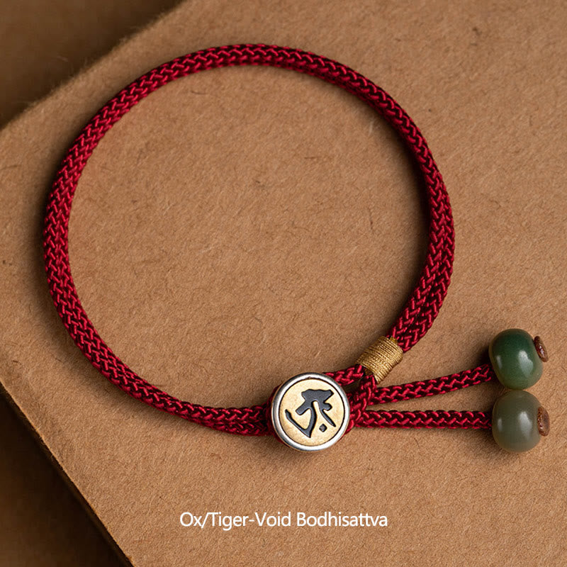 Bracelet tressé en argent sterling 925 fait à la main avec Buddha Stones et symbole du zodiaque chinois, Bouddha cyan Bodhi Seed Protection