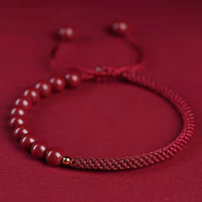 Bracelet en corde de bénédiction avec nœud King Kong en cinabre naturel et Buddha Stones