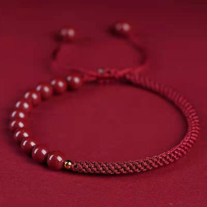 Bracelet en corde de bénédiction avec nœud King Kong en cinabre naturel et Buddha Stones