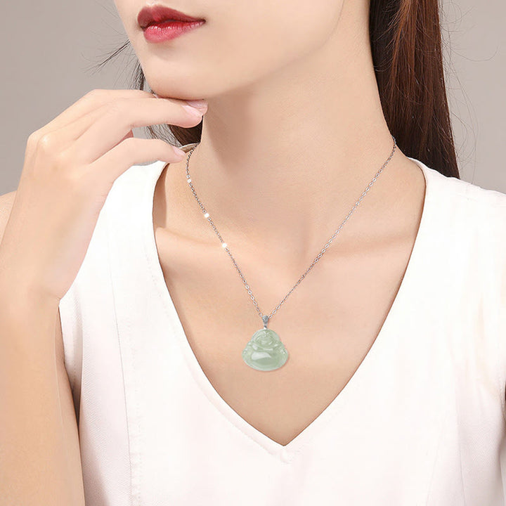Collier Buddha Stones rieur en jade naturel, pierre de Bouddha, symbole de prospérité et d'abondance, chaîne en acier titane. - image 8