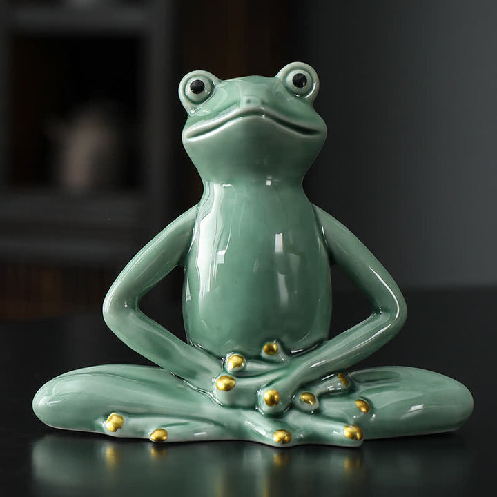 Statue décorative en céramique représentant une grenouille zen en méditation - Grenouille - Vert - image 6