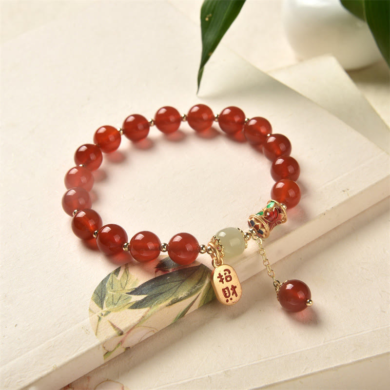 Bracelet porte-bonheur en jade et agate rouge naturelle