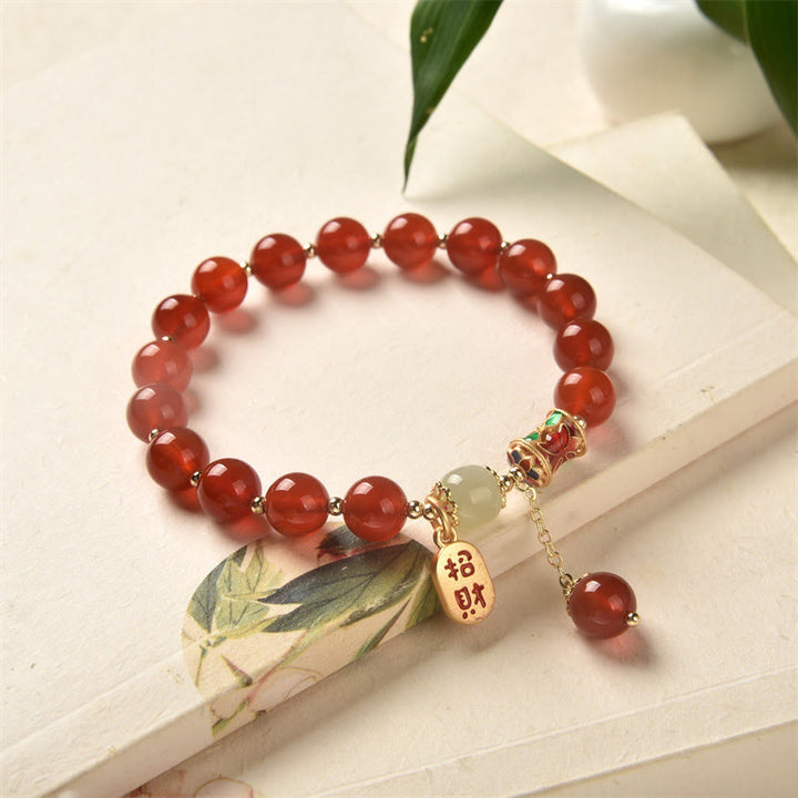 Bracelet porte-bonheur en jade et agate rouge naturelle
