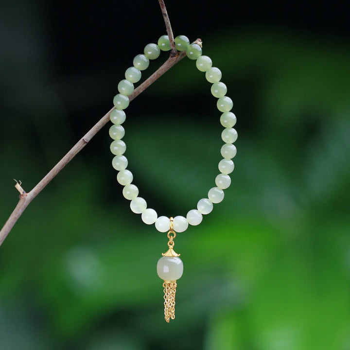 Bracelet porte-bonheur en argent sterling 925 avec perles de jade Hetian