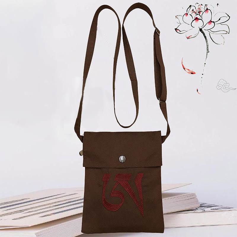 Sac à bandoulière en coton brodé à la main avec mantra OM pour la pratique spirituelle de l'esprit, sac à bandoulière pour téléphone portable