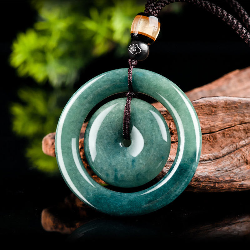 Collier pendentif en jade rond naturel Buddha Stones, boucle de paix, chance, prospérité