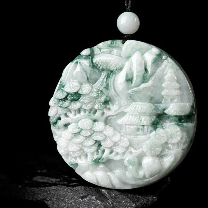Collier en jade Buddha Stones et paysage de montagne