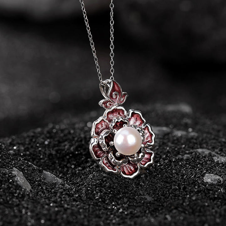 Collier pendentif de guérison en perles de pivoine en argent sterling 999 Buddha Stones