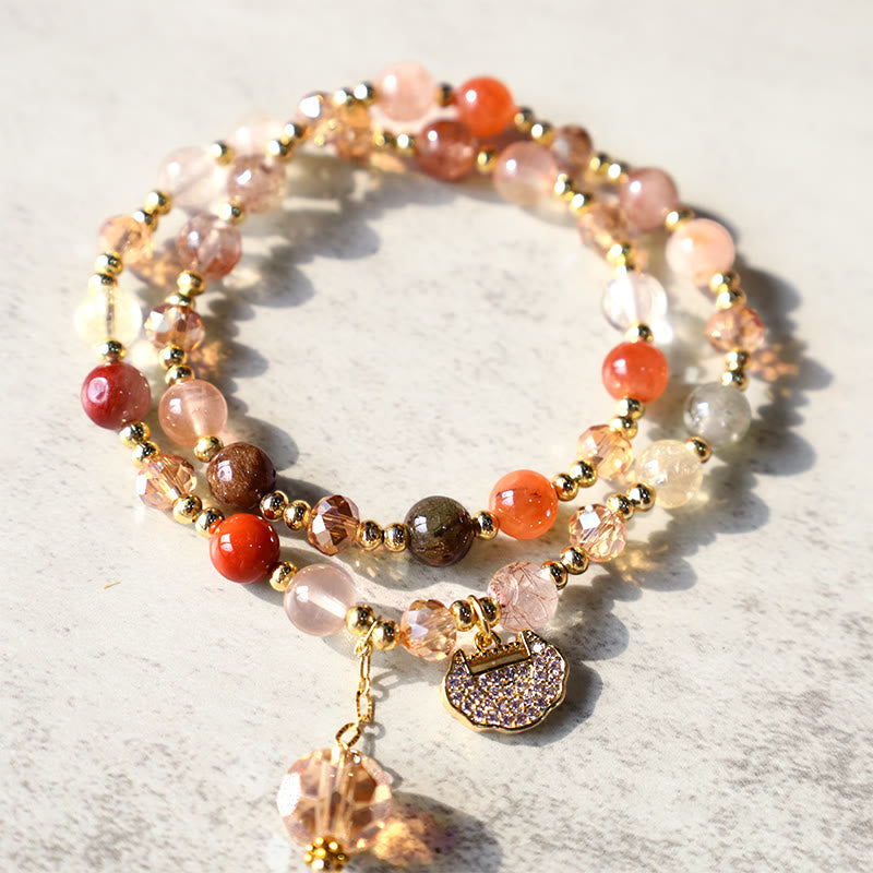 Bracelet de perles de croissance spirituelle à double tour en quartz rutile coloré